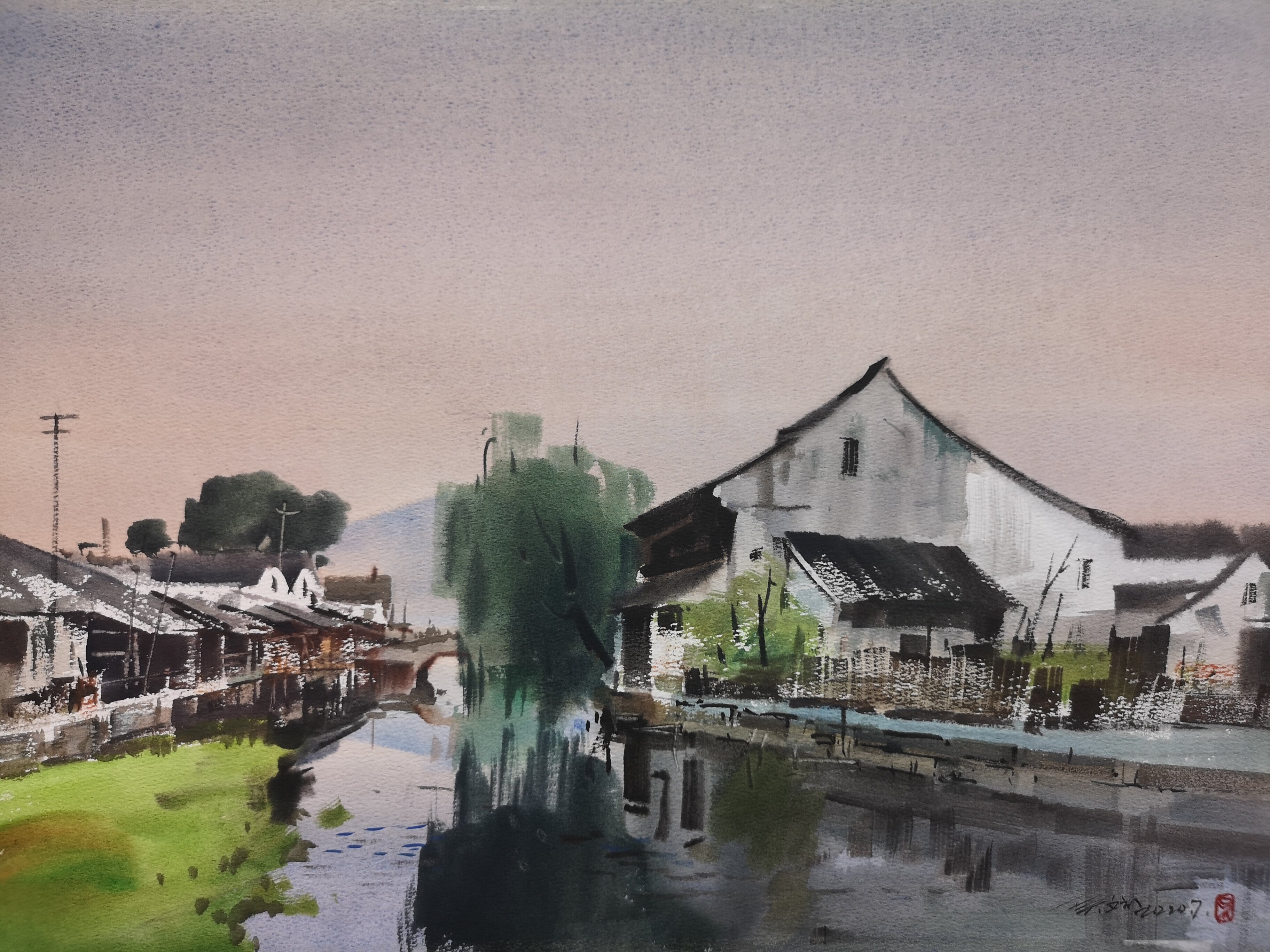 绍兴水乡-吴斌水彩画家-体验式艺术电商平台_加画框选场景装裱就用