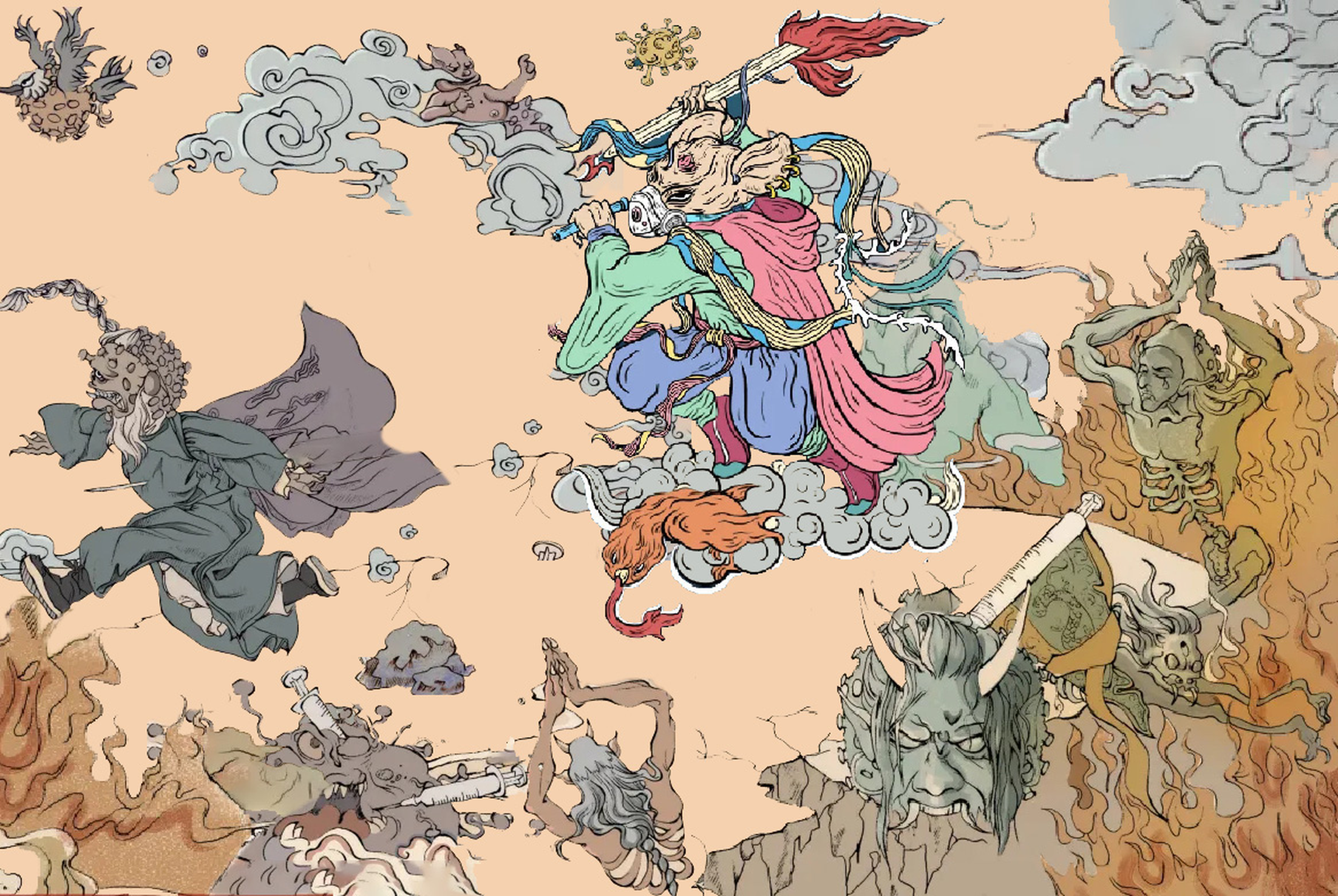 抗击疫情抽象画